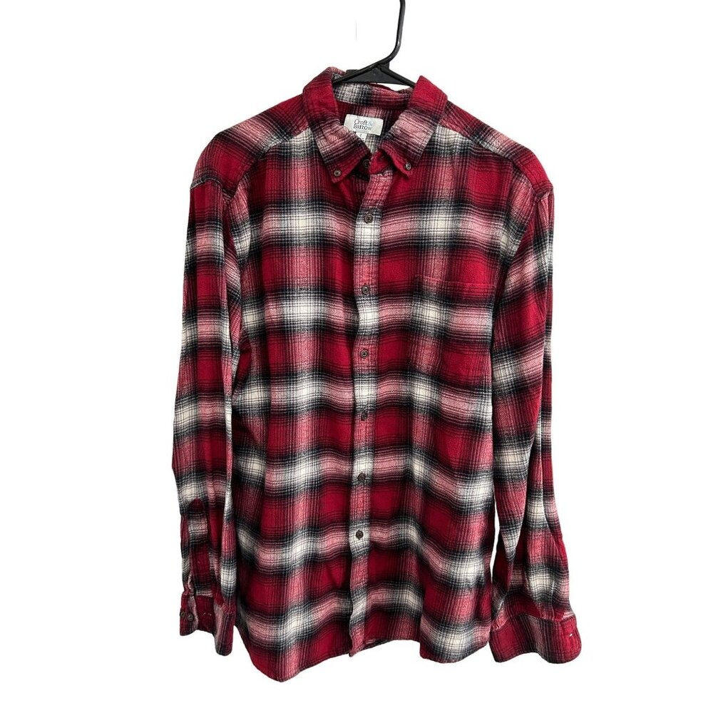 Croft & Barrow Mens Red Plaid Button Up Long Sleeve Cotton Flannel Shirt Sz L